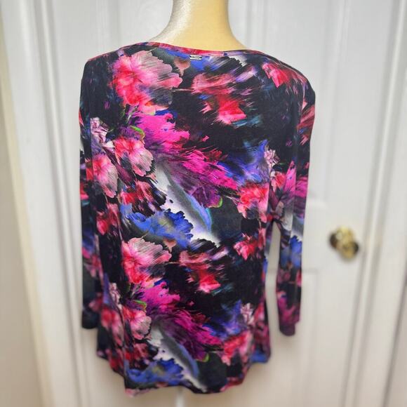 St. John Spring 2015 Abstract Floral Pink, Blue & Black Long Sleeve Top Size L - Picture 5 of 10